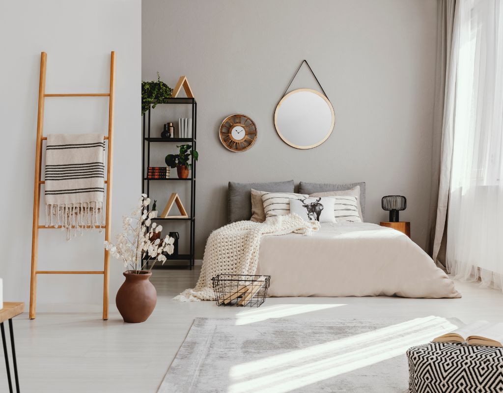 Bedroom with repurposed decor items